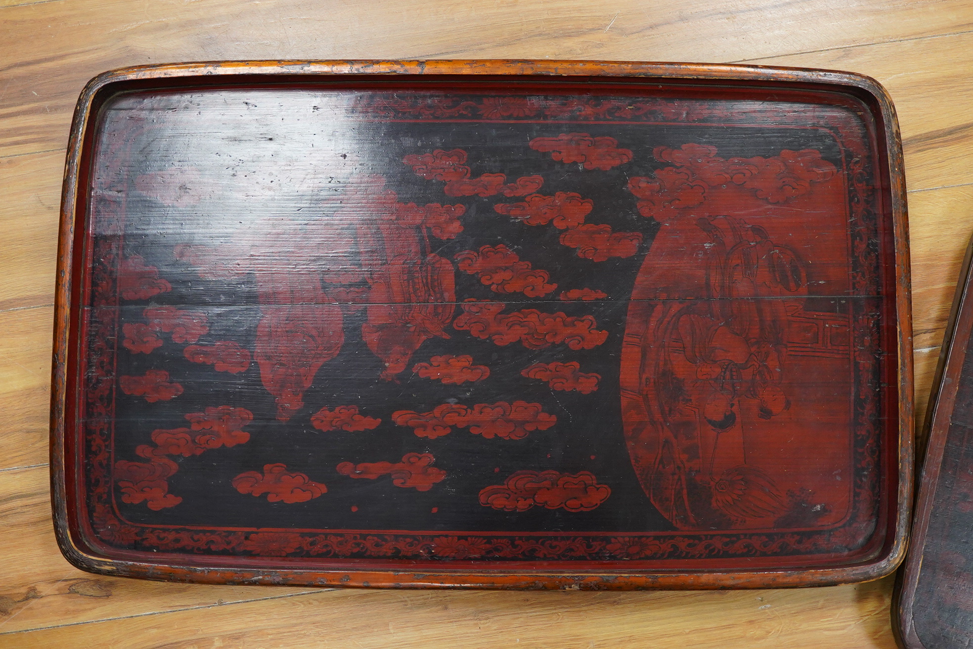A pair of large Chinese lacquered trays 82 x 52cm